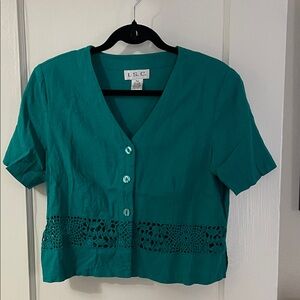 Teal linen & Crochet Trim Women's Top